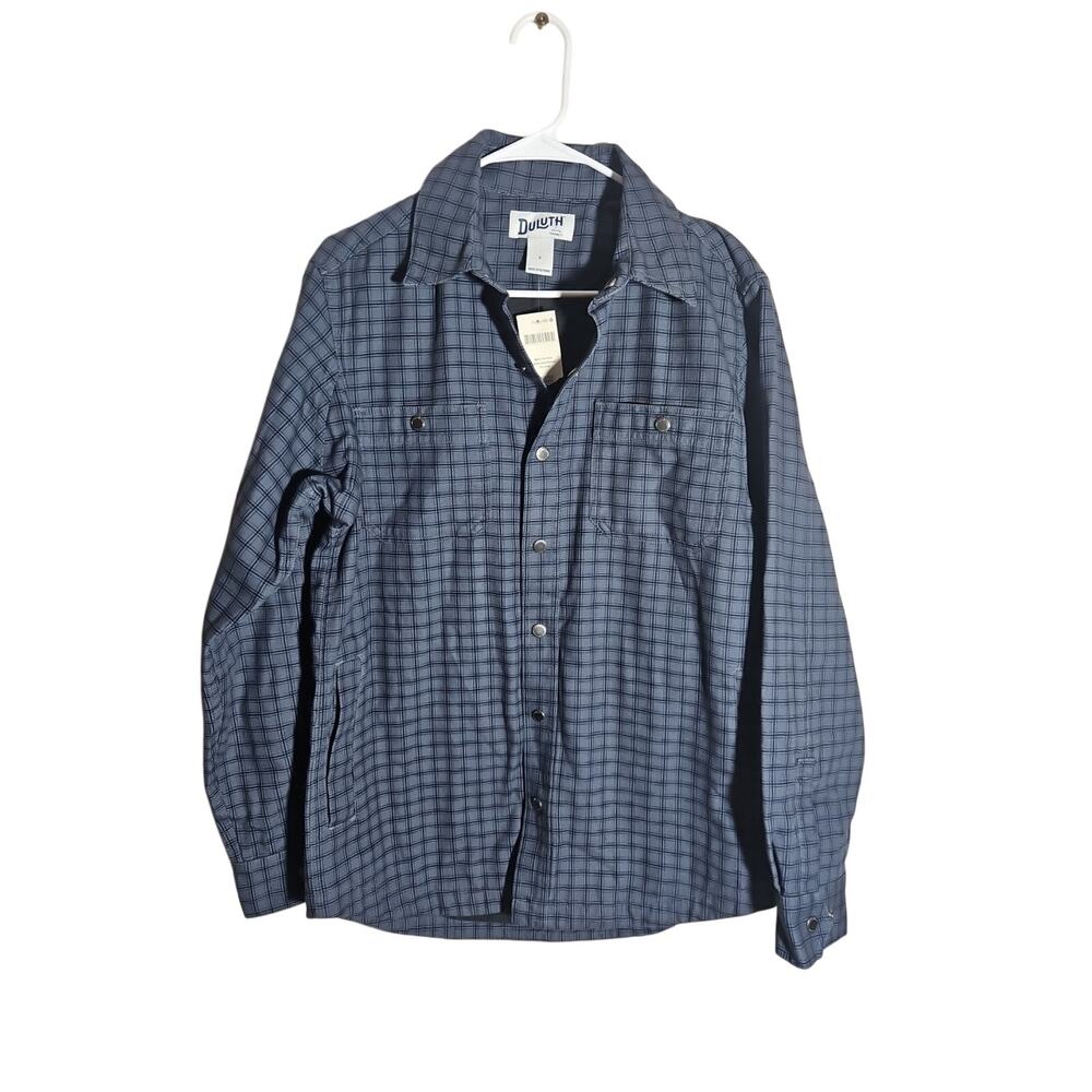 Duluth Men Sz S Fire Hose Flannel Lined Canvas Limber Shacket Snap Navy Blue NWT